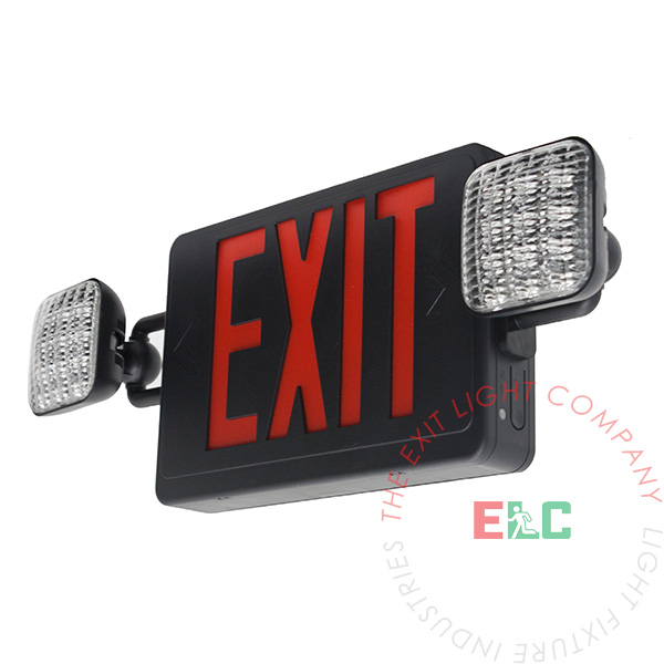 Exit Light Combo Red Standard ** ALL LED ** 180 Degree Adj Heads - Black Housing