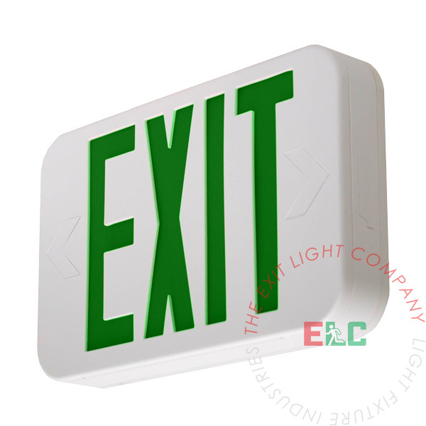 Exit Sign, Modern Design - Green LED - White - Battery Backup
