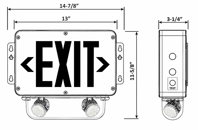 Hazardous Location Universal Red/Green Combo Exit Light | Class 1 Division 2 | IP66 | NEMA4X Dimensions