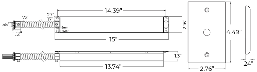 Emergency LED Driver | Micro Inverter 120VAC Output | 25 Watt | Up to 200W Dimmable Fixture Dimensions
