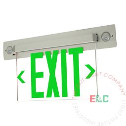 Combo Green Edge Lit LED Exit Sign | Recessed - Ceiling and Wall Mount | Adjustable LED Lamps