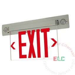 Combo Red Edge Lit LED Exit Sign | Recessed - Ceiling and Wall Mount | Adjustable LED Lamps