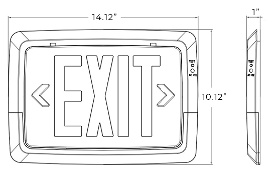 Low-Level All Green LED Exit Light Combo | Battery Backup Dimensions