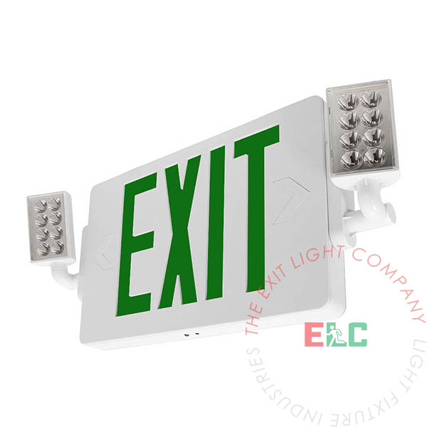 COMBOT-G - Green LED Thin Exit Light Combo | Fully Adjustable Lamp Heads The Exit Light Co. - Green LED Thin Exit Light Combo | Fully Adjustable Lamp Heads