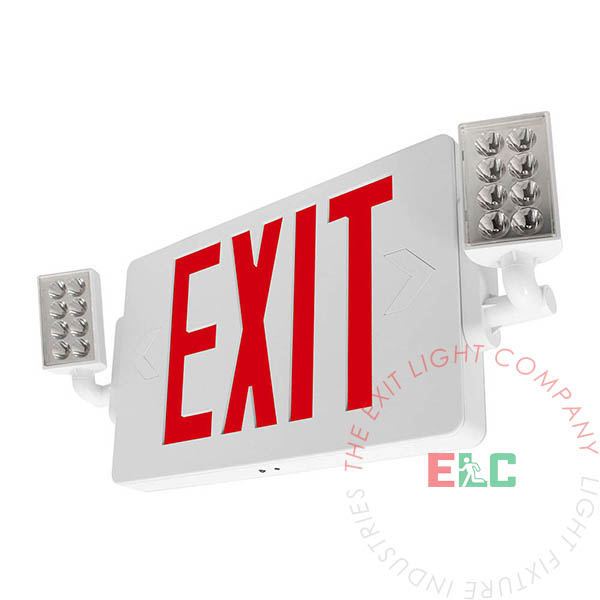 Red LED Thin Exit Light Combo - With Adjustable Lamp Heads