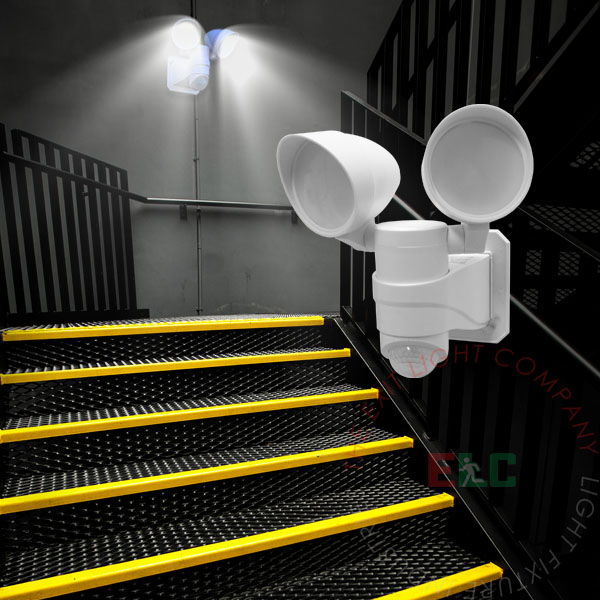 Dual Head Outdoor Emergency Light | Dual Purpose Motion Sensor | UL 924 Battery Backup