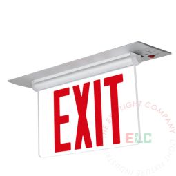 Edge Lit Red LED Exit Sign | Ceiling and Wall Recessed Mount Assembly | Adjustable Angle