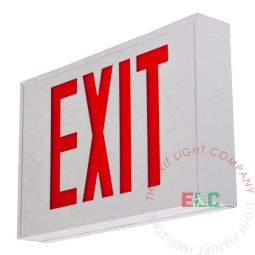 Steel Housing Red LED Exit Sign | White Housing | Battery Backup or AC Only Operation