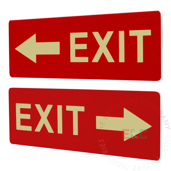 The Exit Light Co. - Directional Red Photoluminescent EXIT Sign | PVC | 3M Self-Adhesive Back | Glow in the Dark Egress