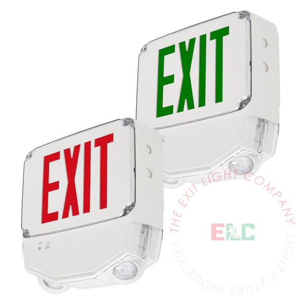 Outdoor Heavy Duty LED Combo Exit Sign | Adjustable Lamp Heads | Red or Green LEDs