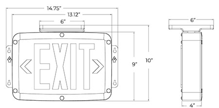 Weatherproof LED Exit Sign | NEMA 4X Rated | IP66 Rated | NSF Rated| 7-10 Day Lead Time Dimensions