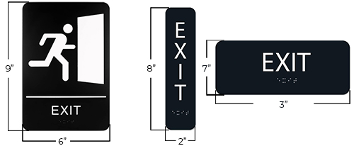 ADA Braille Sign | Rigid | Black or Brushed Aluminum | EXIT Dimensions