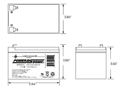 Battery 12V, 12Ah Dimensions