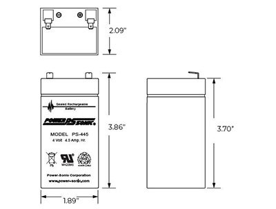 Battery 4V, 5Ah Dimensions