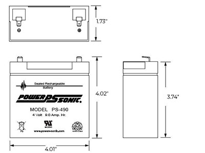 Battery 4V, 9Ah Dimensions
