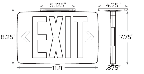 Thin Cast Aluminum Green LED Exit Sign Dimensions