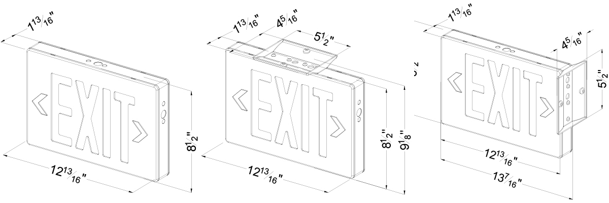 Premium LED Exit Sign | Cast Aluminum | Red/Green & Operation Selectable | Self Testing Dimensions