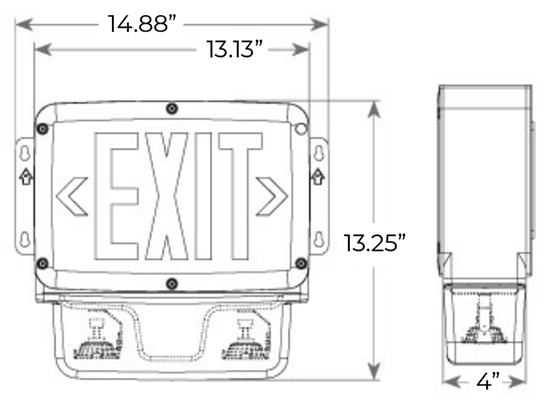 Hazardous Location Rated Red LED Combo Exit Light | Class 1 Division 2 | IP66 | Adjustable Lamps Dimensions