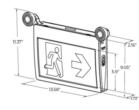 Canada Approved LED Running Man Combo Exit Sign | Interchangeable Pictogram | Adjustable Lamp Heads Dimensions