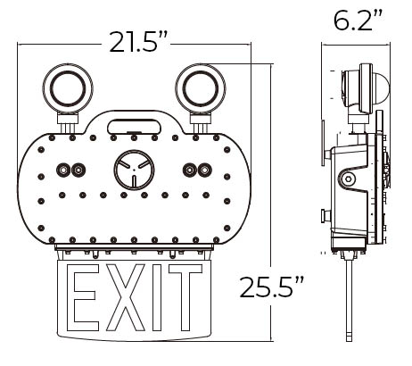 Red LED Explosion Proof Combo Exit Light | Class 1 Division 1 | IP66 | Edge Lit | 90 Day Lead Time Dimensions
