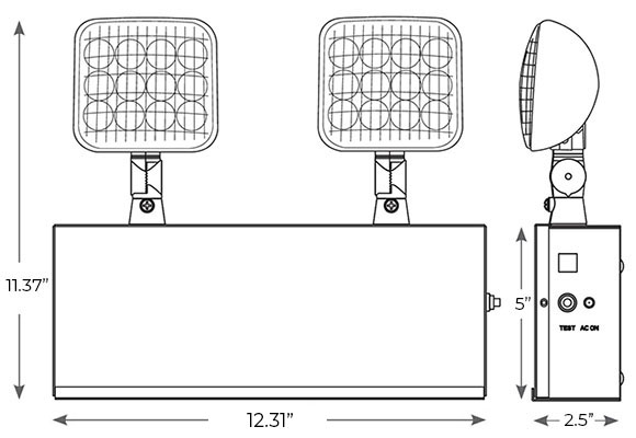 Steel Housing LED  Emergency Light | Compact Square | Remote Head Capable or 8 Hr Run Time Dimensions