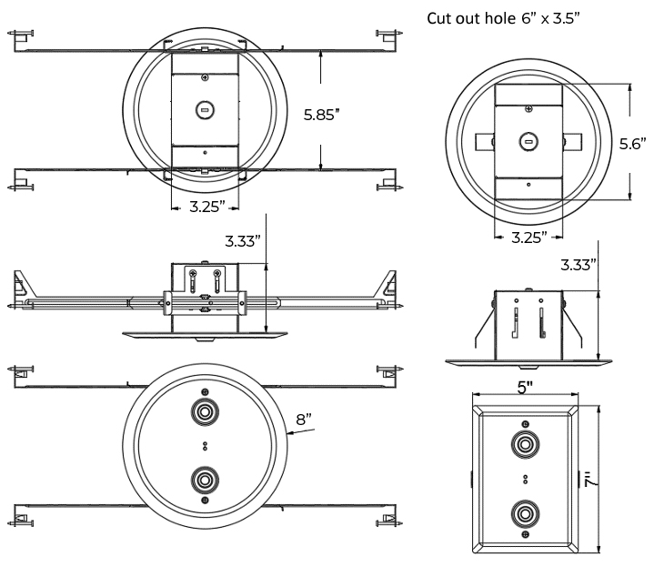 LED Recessed EL-Leg Architectural Emergency Light 400 Lumen | Ceiling Mount |  Aluminum 48' Spread Dimensions
