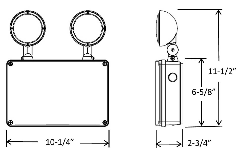 Industrial Grade Wet Location LED Emergency Light | Remote Capacity | Full Gasket | Cold Temp Option Dimensions