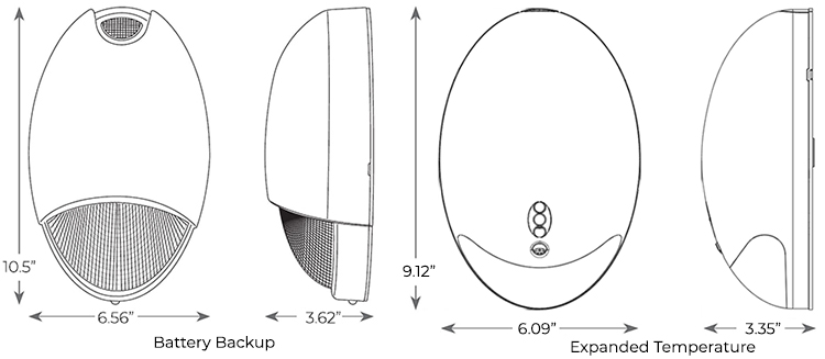 Oval Exterior IP65 1250 Lumens Light | Photocell | Cold -22° - 122°F Light with Emergency Backup Dimensions