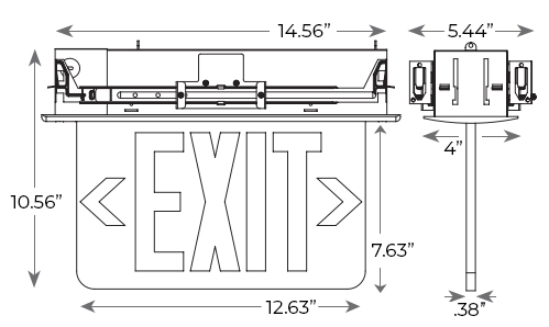 Edge Lit Red LED Exit Sign | Recessed Ceiling | Special Operation Types Dimensions