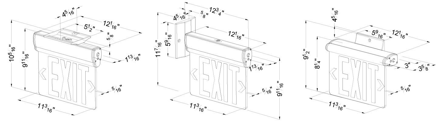 Edge Lit Red LED Exit Sign | Surface Mount | Adjustable Angle Dimensions