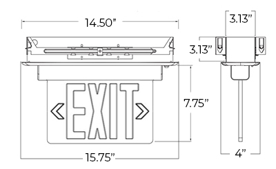 Edge Lit Green LED Exit Sign | Recessed Mount Dimensions