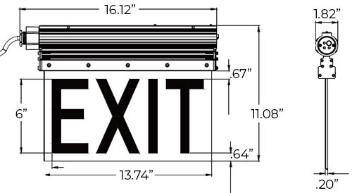 Green LED Edge Lit Exit Sign | Explosion Proof | Class 1 Division 2 | IP66 Rated | 90 Day Lead Time Dimensions
