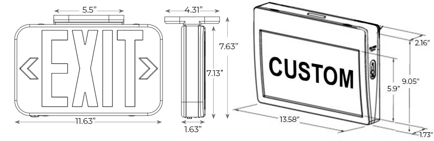 LED Custom Text Sign | Square or Rounded Thermoplastic Housing | MRI MAGNET ALWAYS ON Dimensions