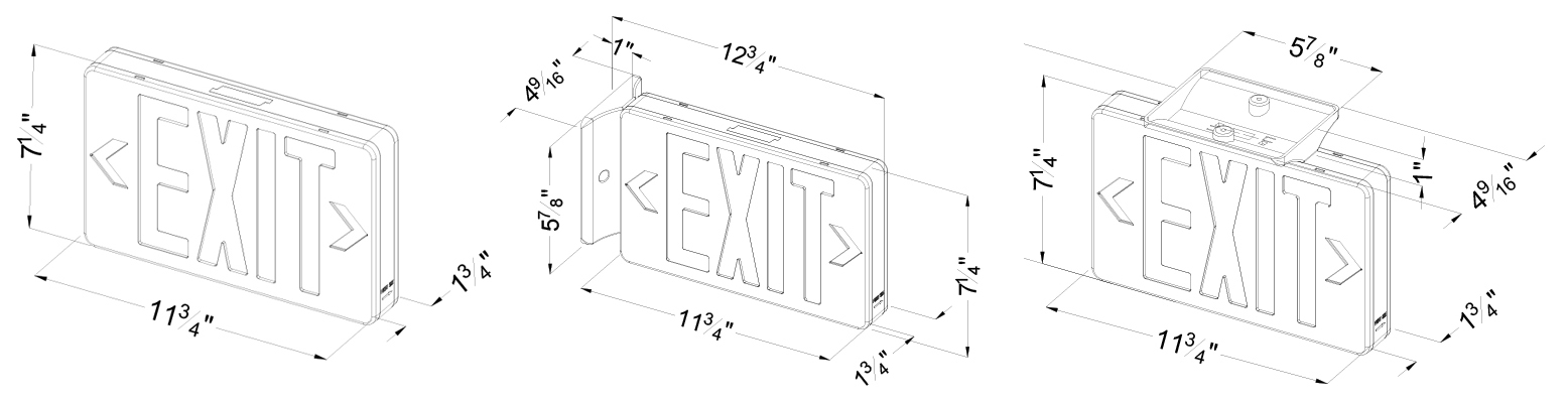 Universal Red and Green LED Exit Sign | Wall, Ceiling, and Side Mount | White or Black Housing Dimensions