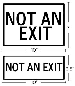 Photoluminescent Self-Adhesive 'NOT AN EXIT' Sign | Small and Large | White Background Dimensions
