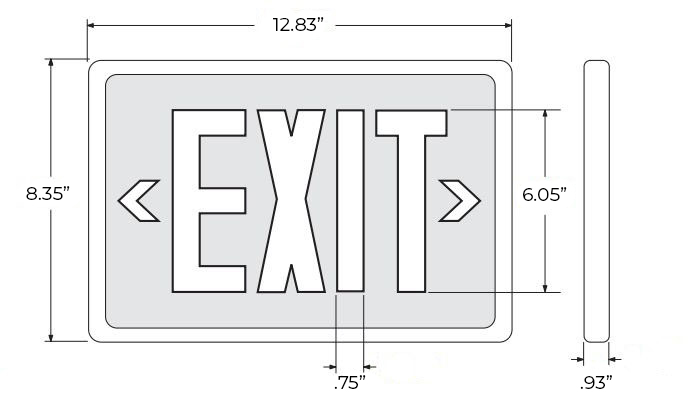 Tritium Self Luminous Exit Sign | Red, Green, Black | 2-3 Week Lead Time Dimensions