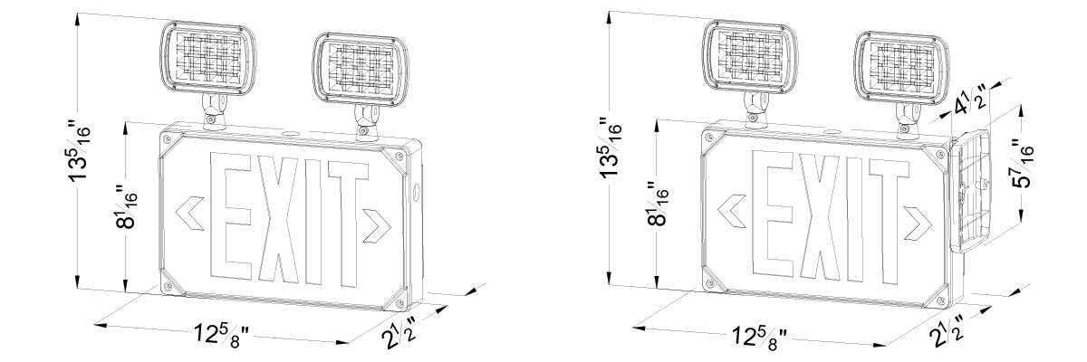 Green Exterior Combo Exit Sign | Square LED Lamps Dimensions
